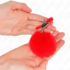 KINK Faux Fur Ball красные зажимы для сосков с помпоном из искусственного меха 6 cm – регулируемый металлический дизайн — Фото 3