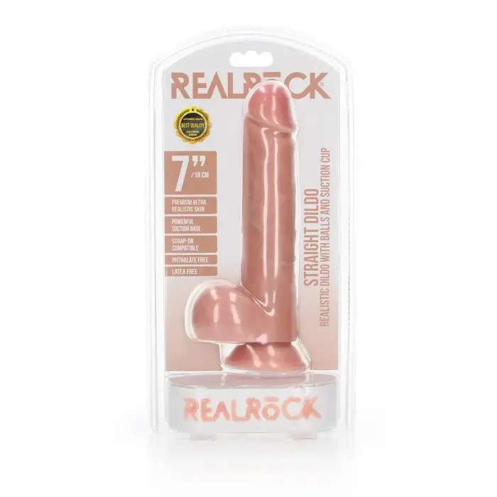 Taisns reālistisks dildo ar sēkliniekiem un piesūcekni – 18 cm (7″) – Miesas krāsa
