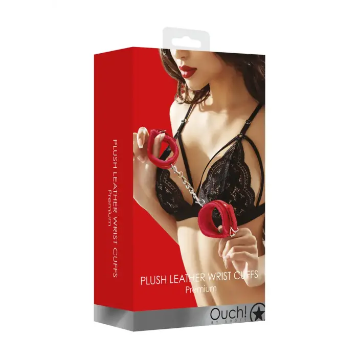 OUCH! Plush Faux Leather Handcuffs – Red