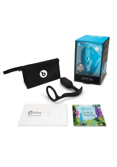 B-Vibe Snug & Tug – Утяжеленное эрекционное кольцо и анальная пробка – Черный
