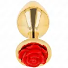 KINK metāla anālais spraudnis Gold ar sarkanu rozi – 7.8 cm – Zelts — Foto 1