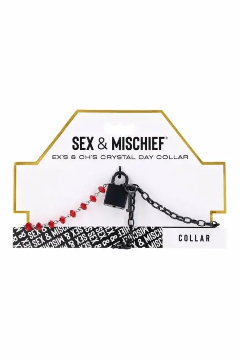 Sportsheets Ex's & Oh's Crystal Day Collar – ruby red crystals – black chain – adjustable 22.8–50.8 cm