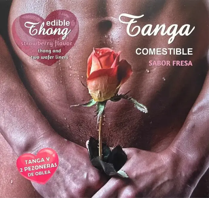 Hot Flowers Men's Edible Thong with 2 Strawberry-Flavored Wafer Pads