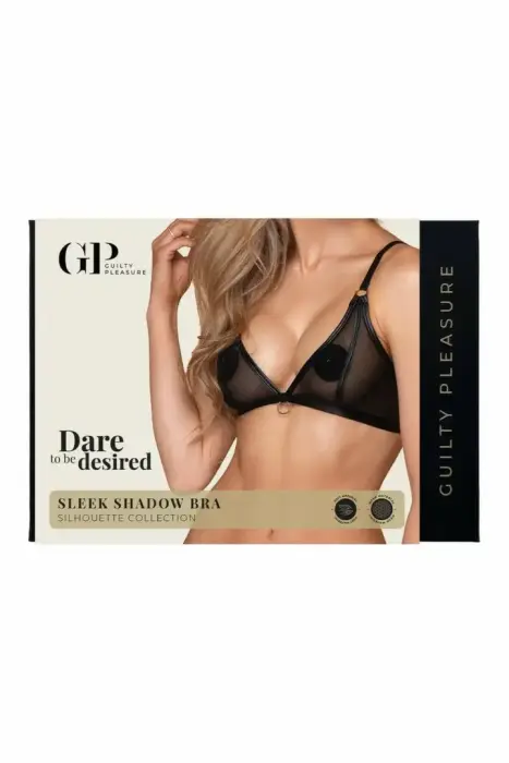 Guilty Pleasure Sleek Shadow Bra – poolläbipaistev must võrk-rinnahoidja reguleeritavate rihmasid ja kuldaktsendiga – must – Suurus: S/M