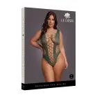 Bodijs ar dziļu V-izgriezumu un necaurspīdīgiem dekoriem – Queen Size Foto 1