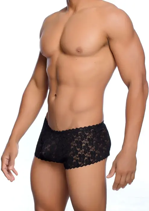MOB Eroticwear Rose Lace Boy Shorts – Black – L/XL