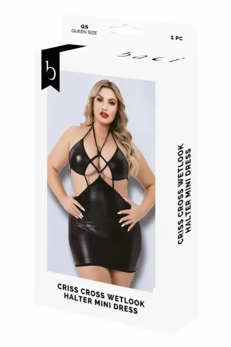 Baci CRISS CROSS Wetlook Halter Mini Dress Black – QS