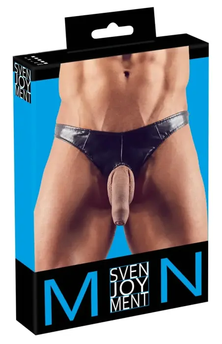 Svenjoyment faux leather men's string with front opening – black – M