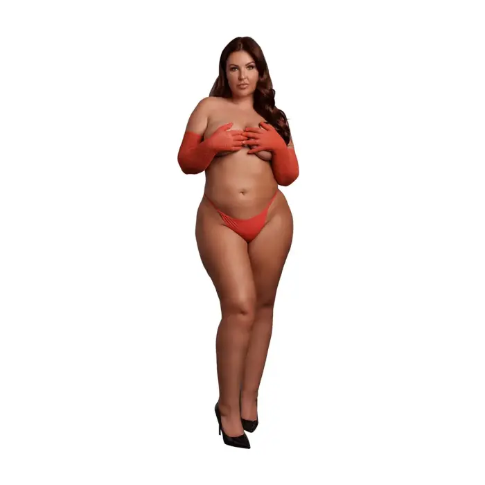 Mirdzoši operas cimdi – Plus size – Sarkans/Zelta spīdums Foto 4