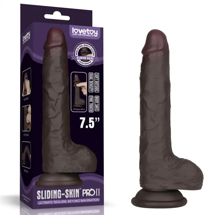LoveToy Sliding Skin Pro II – kahekihiline realistlik silikoon-dildo – must – 19 cm (7,5'')