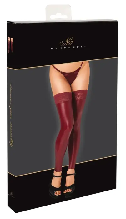 Noir Handmade чулки без стопы powerwetlook с кружевом – бордовые – M