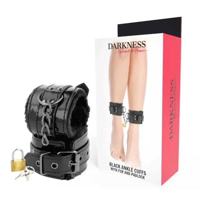 Darkness Adjustable Black PVC Leather Cuffs with Padlock – Universal Size