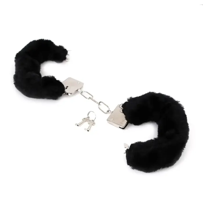Budget Thin-Metal Black Plush Handcuffs Foto 2