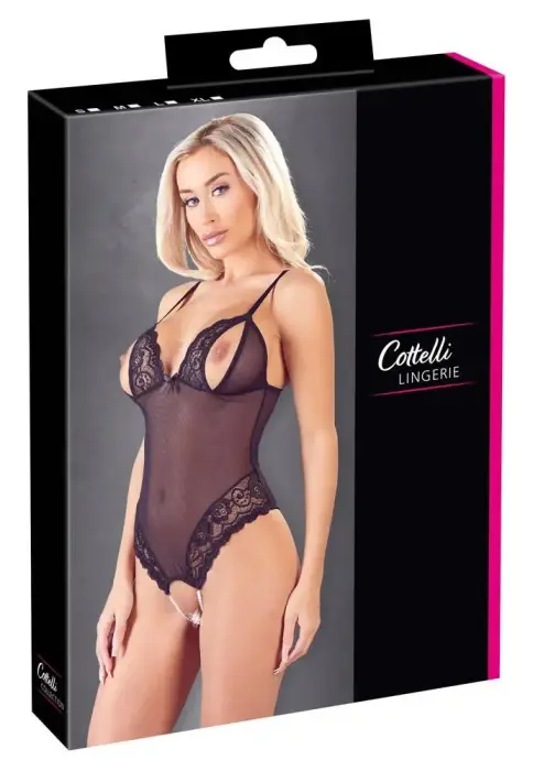 Crotchless Bodysuit with Pearl Necklace Detail – L