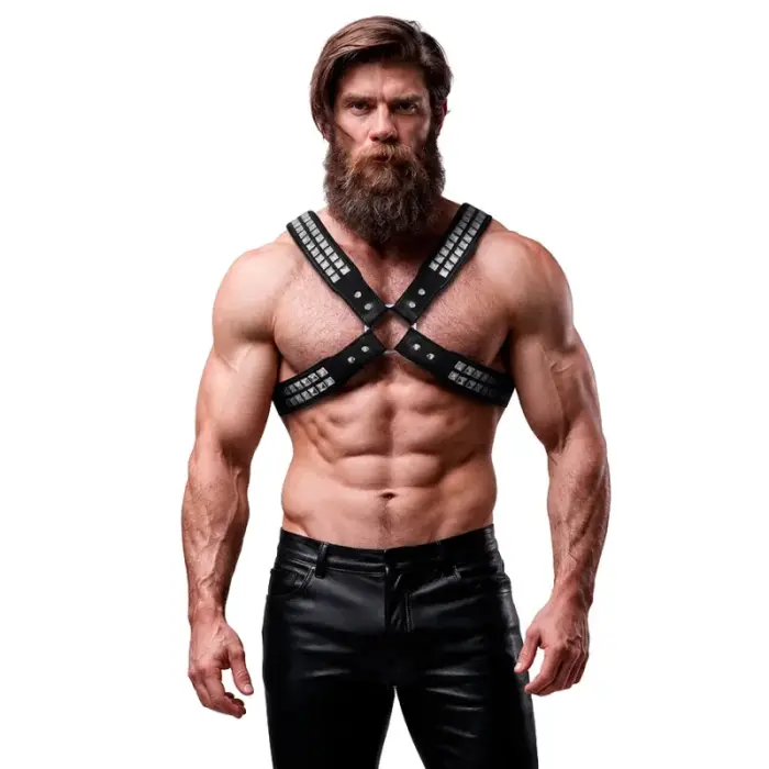 Fetish Submissive Attitude Men's Chest Harness Eco-Leather Adjustable Black – One Size