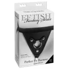 Fetish Fantasy Series Vinyl Harness – adjustable strap-on harness with 4 rings – black — Photo 1