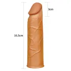Add 1" Pleasure X Tender Penis Sleeve – TPE penis extender sleeve – Color: Brown — Photo 5