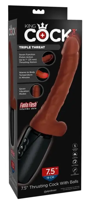 KCP Thrusting Realistic Vibrator with Balls – 19 cm (7.5″) – Brown