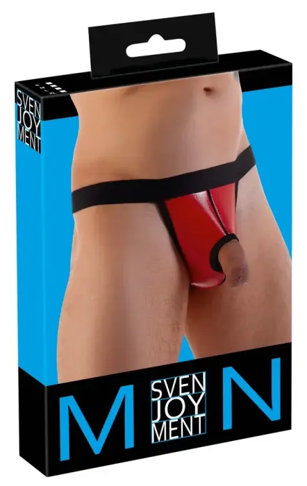 Виниловые стринги Svenjoyment с функцией наполнения – ярко-красные – L/XL