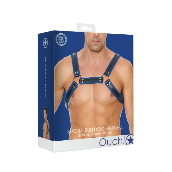 Leather Bulldog Harness with Buckles – S/M – Blue