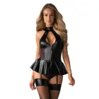Obsessive korseto ir kelnaičių komplektas su wet look ir tinkleliu – L/XL — Nuotrauka 1