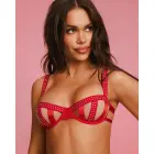 Shiny Obsession – 3-piece open-crotch lingerie set with rhinestones – red – S/M — Photo 3