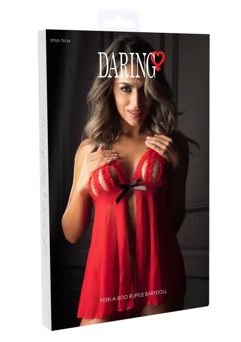 Peek-a-boo Ruffle Babydoll – sarkans – S/M Foto 8