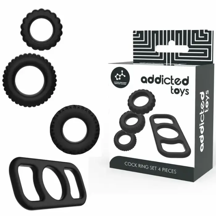 Addicted Toys Silicone Ring Set 4-Pack Flexible Black