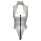 Black Level виниловое боди с высоким воротником и шнуровкой – серебристое – L Фото num