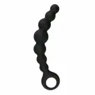 Анальная пробка Sinner Gear из силикона с бусинами и петлей для пальца – 13 см – Черный — Фото 1