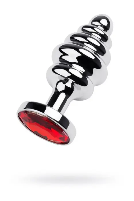 Серебряная анальная пробка с красным камнем – 15 cm