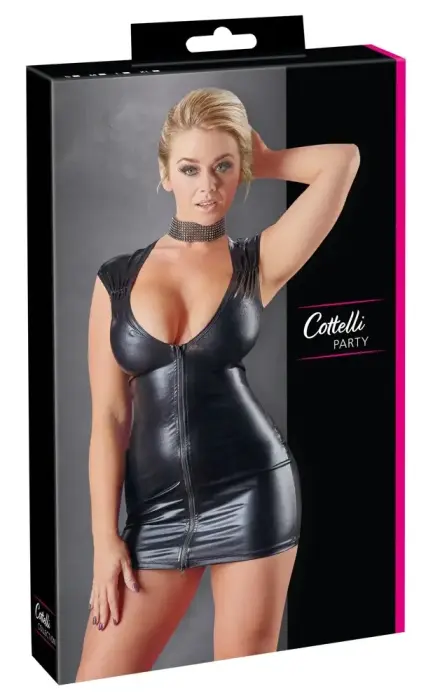 Cottelli Collection платье с эффектом мокрой кожи и двухсторонней молнией спереди – чёрное – M