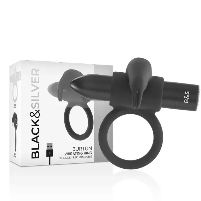 Black&Silver Burton rechargeable vibrating cock ring – 10 modes – black