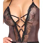 Cottelli LINGERIE vara krāsas bodijs ar melnām mežģīnēm un atvērtu starpkāju – M — Foto 4