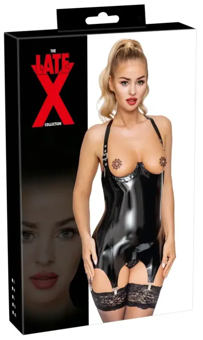 Latex Cami with Open Cups and Halter Neck – Black – M