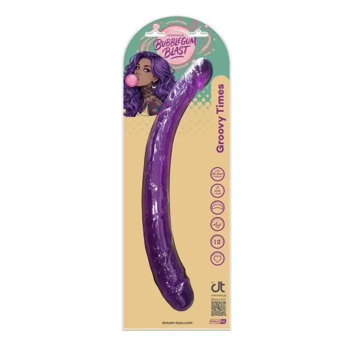 Bubblegum Blast Groovy Times – гелевый двусторонний дилдо – фиолетовый – 37,5 см