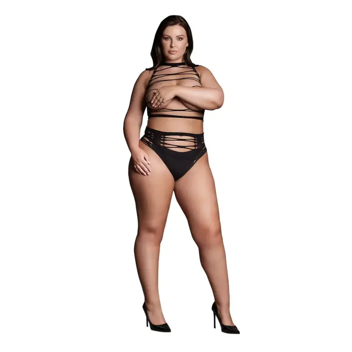 Helike divdaļu komplekts ar atvērtām krūšu daļām, crop topu un biksītēm – Plus size Foto 22