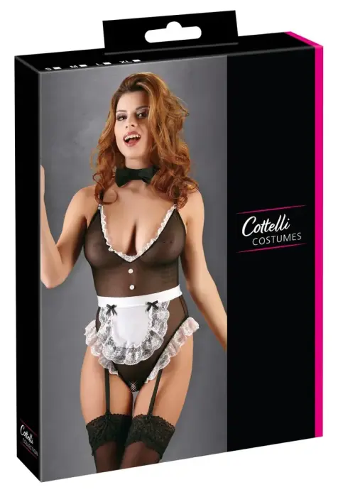 Боди официантки с кружевом и фартуком – XL
