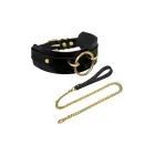 KINKY DIVA O-Ring Front Collar & Leash Black/Gold Adjustable Vegan — Nuotrauka 1