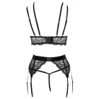 Abierta Fina Lace Bra Set with Suspenders and Crotchless String – Black – XL — Photo 13