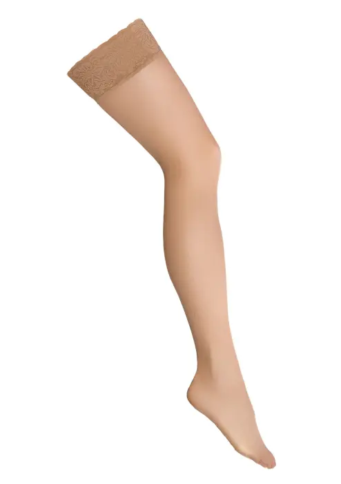 Hold Ups H013 zeķes ar mežģīņu jostu un silikonu – miesas krāsa – L/XL