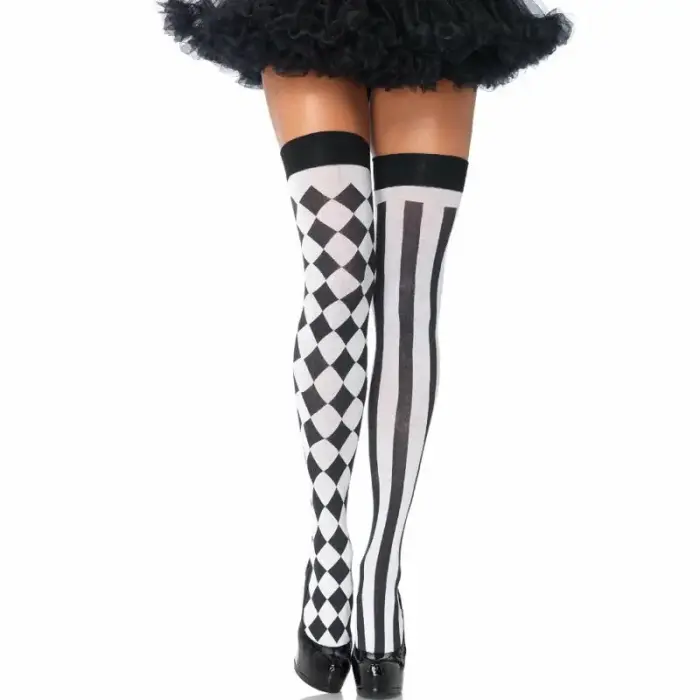 Leg Avenue Harlequin Diamond Thigh High Socks – Black/White – One Size