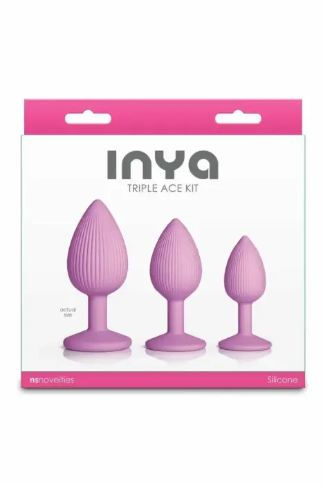 INYA Triple Ace Kit Blush – 3 silikona anālo aizbāžņu komplekts ar piesūcekņa pamatu – blāvi rozā