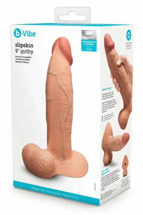 b-Vibe SlipSkin 9" Girthy – силиконовый фаллоимитатор увеличенного диаметра на присоске – чёрный – 22,9 см