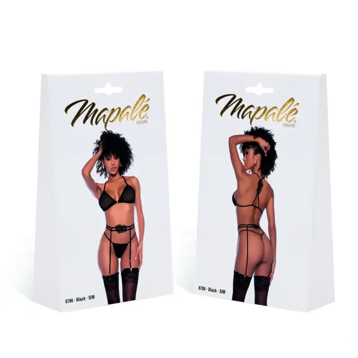 Three Piece Lingerie Set – Black – L/XL