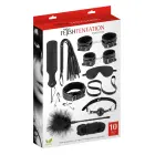 Fetish Tentation Coffret Bondage SM – vegan leather bondage set, 10 pieces (rope, blindfold, collar with leash, feather, ball gag, ankle and wrist cuffs, whip, nipple clamps, paddle) — Photo 2