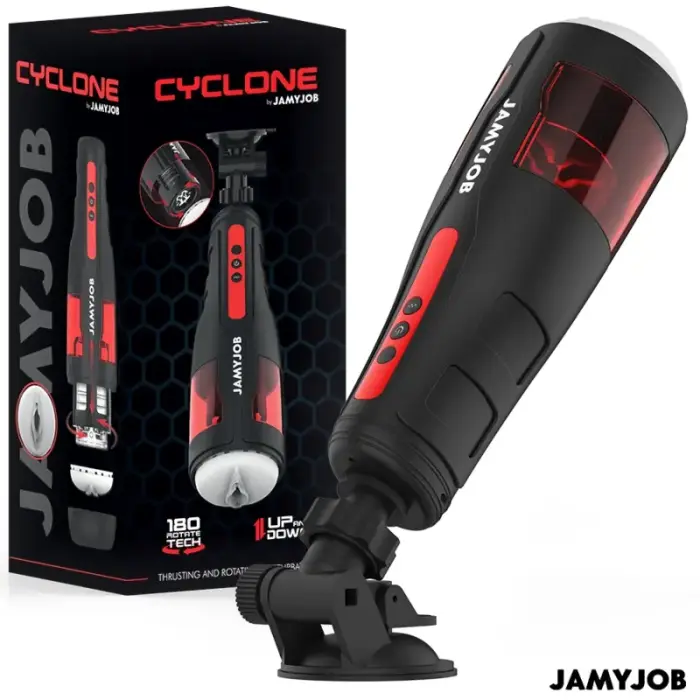 Jamyjob Cyclone automatinis masturbatorius – juodas ir raudonas