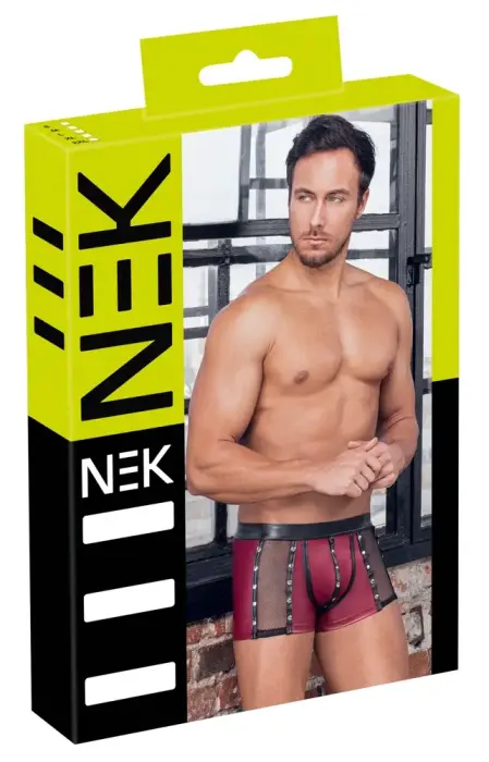 NEK Red Matte Look Boxer Shorts with Net Inserts and Studs – S