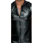 Noir Handmade – men's powerwetlook sleeveless hooded top with 2-way zip – black – L — Photo 5