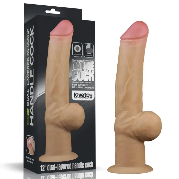 Love Toy divslāņu dildo ar rokturi – 30.5 cm (12″) – miesas krāsa